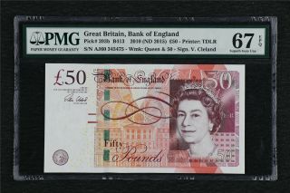 2010 Great Britain Bank Of England 50 Pounds Pick 393b Pmg 67 Epq Gem Unc