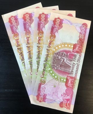 One Tenth Million Iraqi Dinar - 100000 Dinar In (4) 25,  000 Notes - Fast Delivery