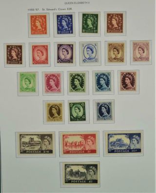 Gb Stamps Elizabeth 11 1955 - 57 St.  Edwards Crown Wtm.  On Page H/m (k118)