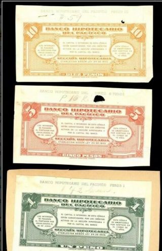 (3) Cali Colombia Banco De Hipotecario Del Pacifico Back Proofs 1,  5,  10 Pesos 1920