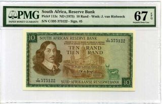 South Africa 10 Rand Nd 1975 P 113 Sign 5 Gem Unc Pmg 67 Epq Highest