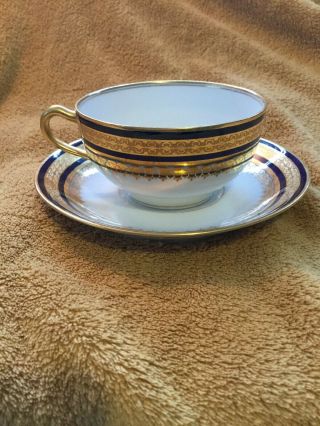 Theodore Haviland Limoges France Tea Cup And Saucer Cobalt Blue And Gold