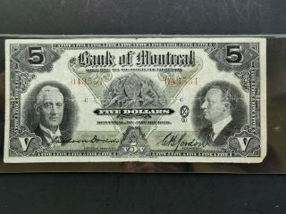 1935 Bank Of Montreal Canada 5 Dollars Banknote