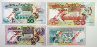 Central Bank Of Seychelles,  1989 Nd Issue Specimen Set Of 4.  10 To 100 Rupees