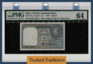 Tt Pk 25a 1940 India /british Administration 1 Rupee King George Vi Pmg 64