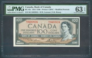 Canada $100,  1954 - Pmg Choice Unc.  63 Epq - Bc - 43c