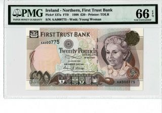 Northern Ireland P 137a 1998 20 Pounds Prefix Aa Low Number 775 Pmg 66 Epq