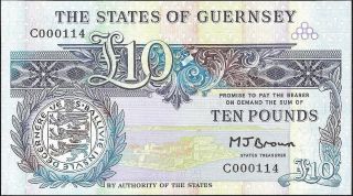 The States Of Guernsey 10 Pounds (1980 - 1989) P:50b Unc