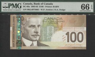 Tt Pk Bc - 66a 2003 - 05 Canada Bank Of Canada $100 Sir Borden Pmg 66 Epq Gem Unc