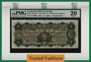 Tt Pk 16c Nd (1927) Commonwealth Of Australia 1 Pound King George V Pmg 20 Vf