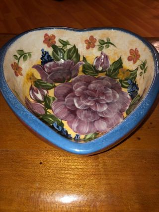 Lesal Ceramic Floral Motif Heart Shaped Bowl Hand Crafted By Lisa Lindberg