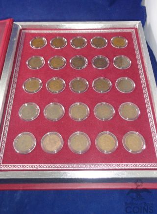 Set Of 25: 1880 - 1883 & 1887 - 1908 Indian Head Cents In Plastic Holders & Box