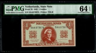 Netherlands 1 Gulden 1945 P70 Pmg64 Epq