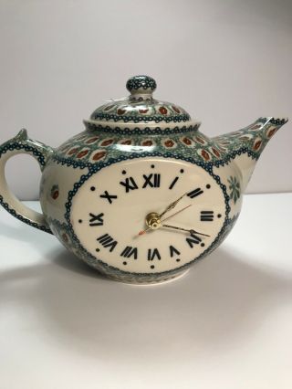 Polish Pottery,  Clock,  Tea Pot,  Hand Made,  Ceramic,  Collectible