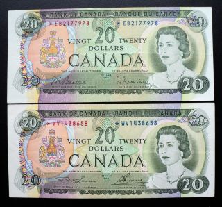 1969 Bank Of Canada $20 Set F 2 Replacement Notes Eb & Wv Bc - 50aa & Bc - 50ba