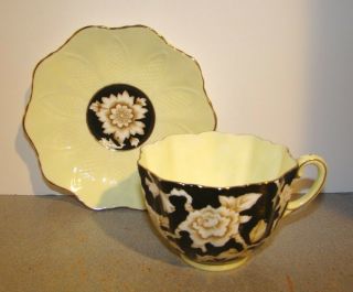 Paragon China Cup & Saucer Black Chintz On Yellow
