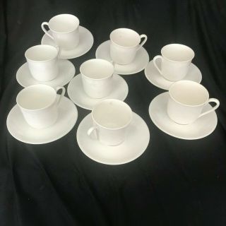 Gustavsberg Sweden Set Of 8 Classic White Demitasse Cups And Saucers