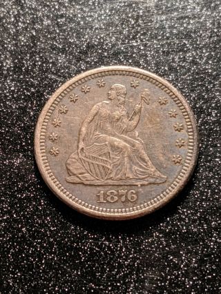 1876 - S San Francisco Silver Seated Liberty Quarter Strong Xf