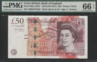 Tt Pk 393a 2010 Great Britain 50 Pounds " Queen Elizabeth Ii " Pmg 66 Epq Gem Unc