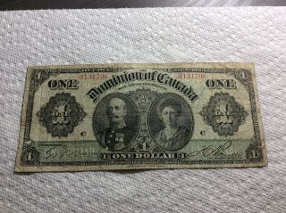 1911 1$ Dominion Of Canada Green Line Large Banknote