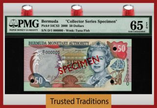 Tt Pk 54cs3 2000 Bermuda 50 Dollars " Queen Elizabeth Ii Specimen " Pmg 65 Epq