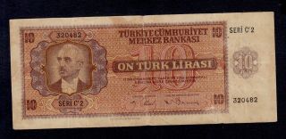 Turkey 10 Lira (1942) Pick 141 Vf.