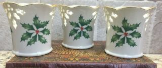 3 Lenox Classic “holiday” Christmas Pierced Holly Berry Votive Candle Holders