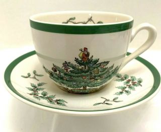 Spode Christmas Tree Holiday 2 - 7 Oz.  Tea Cups And 2 - Saucers - Set Of 4