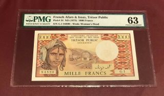 French Afars & Issas Djibouti TrÉsor Public 1000 Franc 1975 Pmg Unc 63 Pick 34