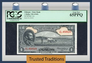 Tt Pk 12c 1945 Ethiopia 1 Dollar " Emperor Haile Selassie " Pcgs 65 Ppq Gem