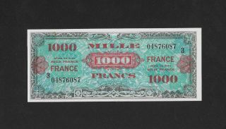Au / Unc 8 Pinholes 1000 Allied Military Francs 1944 France
