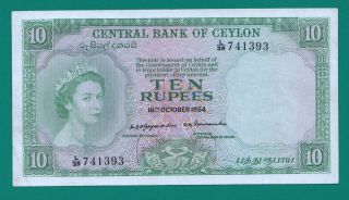 Ceylon Sri Lanka 10 Rupee Queen Elizabeth Ii 16.  10.  1954 - Xf