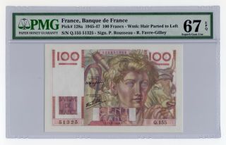 100 Francs 1945 - 47 France,  Banque De France Pick 128a Pmg 67 Epq Gem Unc