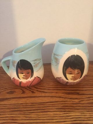 Matthew Adams - Alaska/eskimo Girl Pottery - Small Pitcher And Vase.