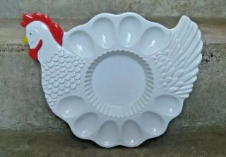 Teleflora Ceramic Hand Painted Chicken Deviled Egg Tray Platter Plate