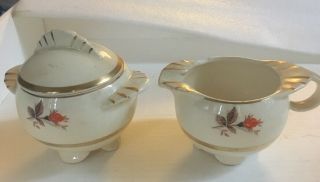 Paden City Pottery Sugar Bowl W/lid And Creamer Orange Rose Pattern 22k Gold