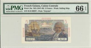 French Guiana 5 Francs 1947 Banknote Pmg 66 Gem Unc Epq