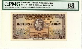 Bermuda 5 Shillings Currency Banknote 1937 Pmg 63 Cu