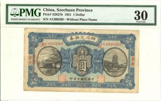 China Szechuan Province $1 Dollar Banknote 1921 Pmg 30 Vf