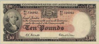 Australia 10 Pounds Currency Banknote 1954 PMG 35 Choice VF 2