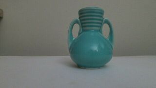 Shawnee Pottery Miniature Turquoise Vase Marked U.  S.  A 2