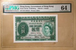 3x 1956 - 59 Hong Kong Pick 324Ab One Dollar PMG 64 & 66 - 67 EPQ S/N Consecutive 3