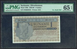 Surinam 1 Gulden 1960 Unc Zilverbon / Mercury Suriname Pmg 65epq P108b Ruth Hill