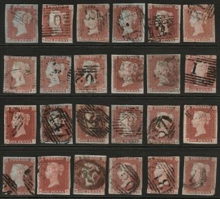 1841 Sg8 1d Red Brown (shades) 1844 Cancels Unplated Selection 4