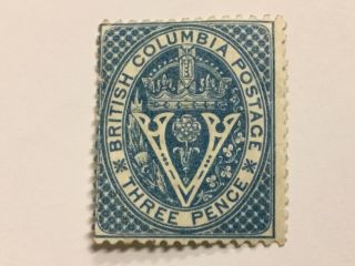 Old Stamp British Columbia 3 D Blue
