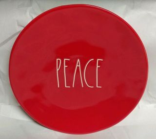 Rae Dunn Ceramic Red Dinner Plate L/l " Peace " - 11 In.  Vhtf Rare