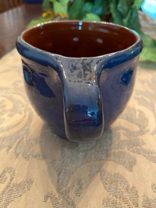 Ned Foltz Redware Mug Blue With Hearts Signed And Dated 1987 3