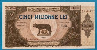 Romania 5000000 (5.  000.  000) Lei 25 Iunie 1947 Banknote P61 Unc - Red Variant Rar