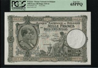 Tt Pk 110 1943 Belgium Banque Nationale 1000 Francs - 200 Belgas Pcgs 65 Ppq