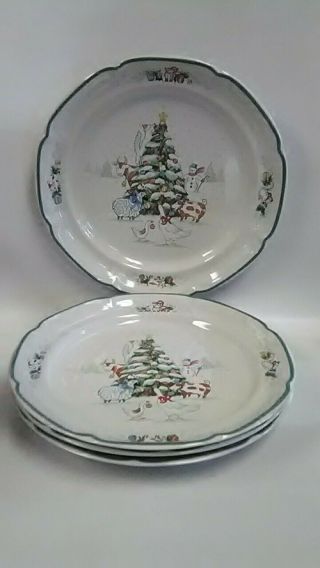 Set Of 4 International China Country Christmas Pattern Dinner Plates Stoneware